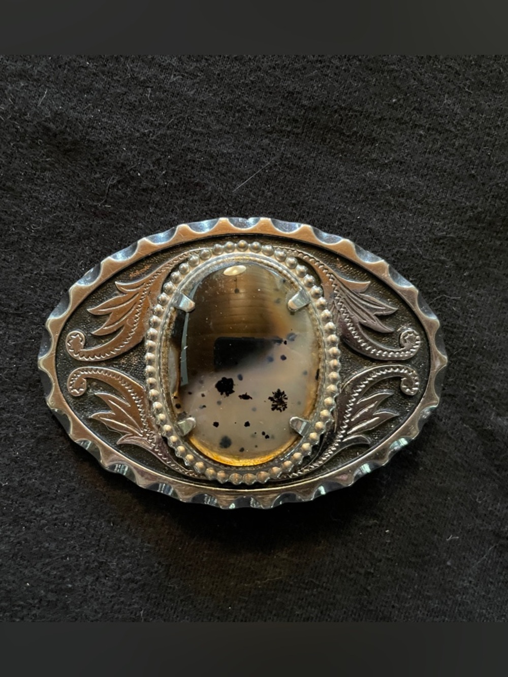 Vintage Western Silver Belt Buckle with Spotted Centerstone
